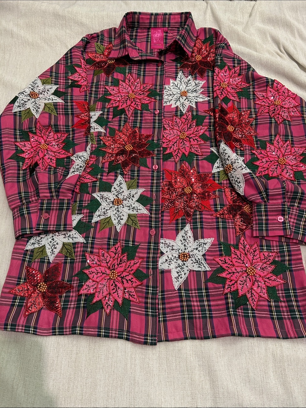 Queen of sparkles - Pink Plaid Embellished Poinsettia dress